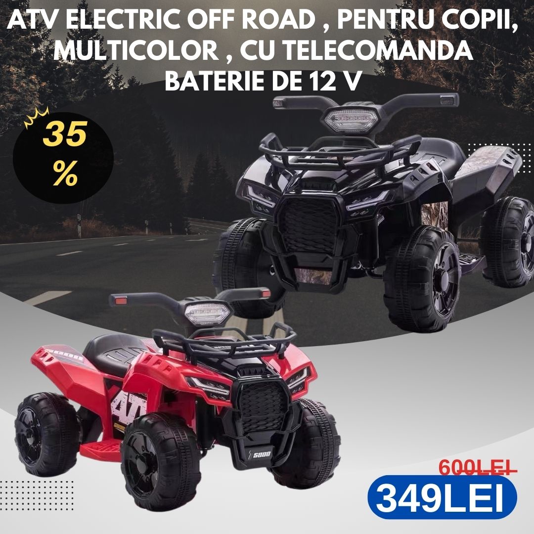 ATV Electric Off Road , Pentru Copii, Multicolor , cu telecomanda Baterie de 12 V